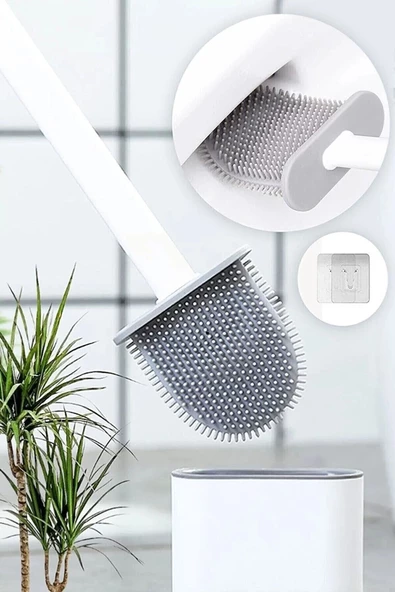 btmhome Klozet Temizleme Fırçası Tuvalet Banyo - Silikon Tutucu Set Beyaz Renk Fırca - 3
