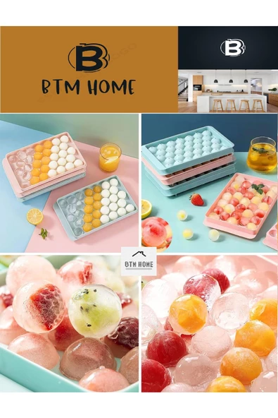 btmhome Yuvarlak Buz Küpü Kalıbı - Dondurucu için Kapaklı Top Buz Kalıbı 33 Adet - 2