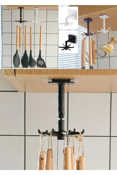 Btm Home Yapışkanlı 360° Döndürülebilir Pençeli Saklama Banyo Havlusu Rafı Mutfak Düzenleyici Kancaları - 3