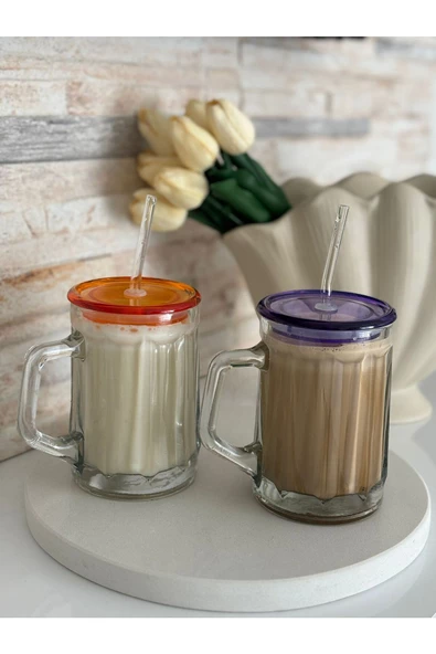 btmhome Isıya Dayanıklı Pipetli Renkli ve Kapaklı Bardak 1 Adet - 6