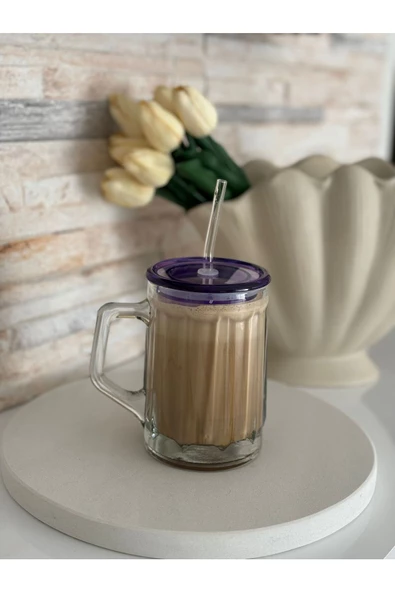 btmhome Isıya Dayanıklı Pipetli Renkli ve Kapaklı Bardak 1 Adet - 5