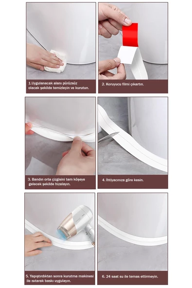 AKBELLİ GROUP 3.2M Banyo Küvet Mutfak Lavabo Su Sızdırmaz Bant Su Geçirmez Kenar Bandı Sızdırmazlık Tamir Beyaz - 2
