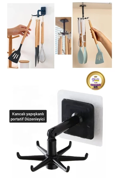 Btm Home Yapışkanlı 360° Döndürülebilir Pençeli Saklama Banyo Havlusu Rafı Mutfak Düzenleyici Kancaları
