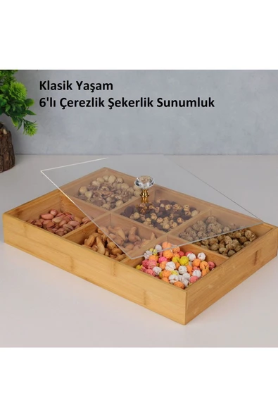 Btm Home Bambu/6 Bölmeli/Kapaklı Sunumluk/Çerezlik