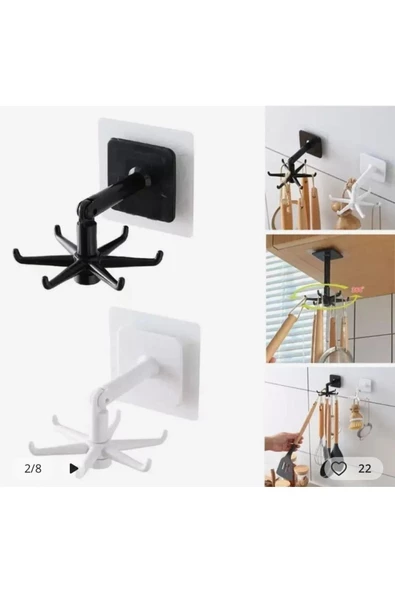 btmhome Çok Amaçlı  360 Derece Dönen Askı - Banyo Mutfak Bardak Takı Yapışkanlı Askı - Mutfak Askılığı - 3