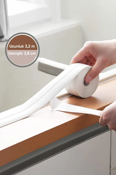 AKBELLİ GROUP 3.2M Banyo Küvet Mutfak Lavabo Su Sızdırmaz Bant Su Geçirmez Kenar Bandı Sızdırmazlık Tamir Beyaz - 4