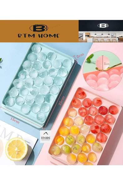 btmhome Yuvarlak Buz Küpü Kalıbı - Dondurucu için Kapaklı Top Buz Kalıbı 33 Adet