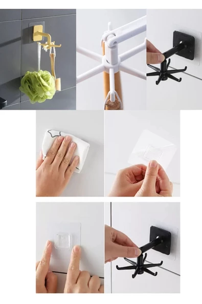 Btm Home Yapışkanlı 360° Döndürülebilir Pençeli Saklama Banyo Havlusu Rafı Mutfak Düzenleyici Kancaları - 6