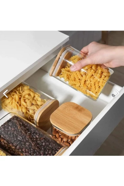 btmhome 300 ml 2 Adet Bambu Kapaklı Kare Cam Kavanoz