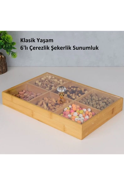 Btm Home Bambu/6 Bölmeli/Kapaklı Sunumluk/Çerezlik - 2