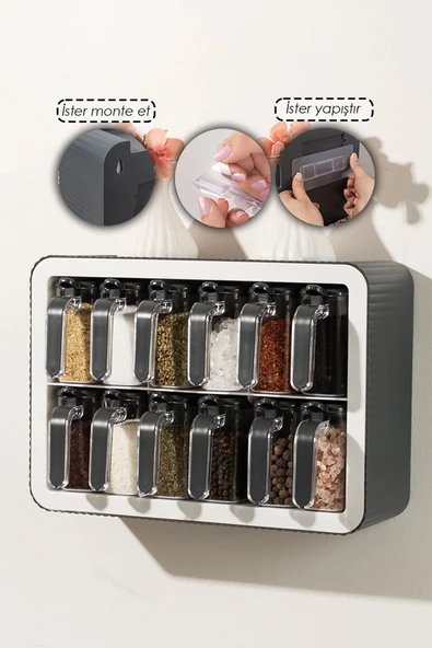 btmhome 12 Lİ STANDLI KAŞIKLI VE KAPAKLI BAHARATLIK 12 Lİ - 2