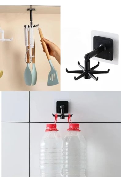 Btm Home Yapışkanlı 360° Döndürülebilir Pençeli Saklama Banyo Havlusu Rafı Mutfak Düzenleyici Kancaları - 2
