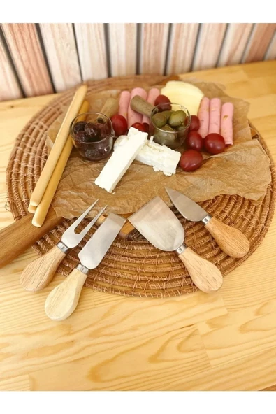 klasik yaşam Lüks Bambu Saplı 4'lü Çelik Peynir Bıçak Seti -peynir Sunum Seti 4'lü - 2