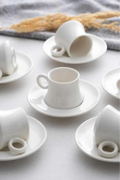 btmhome Beyaz Sade Adelle 6lı Kahve Fincan Takımı Seti - 90 ml - 2