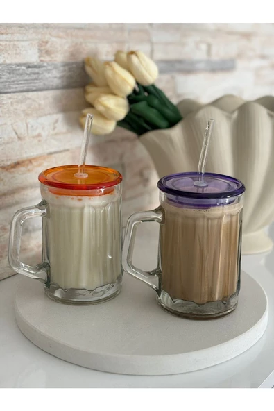 btmhome Isıya Dayanıklı Pipetli Renkli ve Kapaklı Bardak 1 Adet - 2