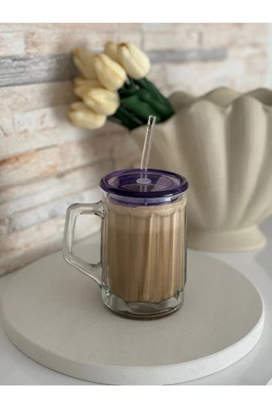 btmhome Isıya Dayanıklı Pipetli Renkli ve Kapaklı Bardak 1 Adet