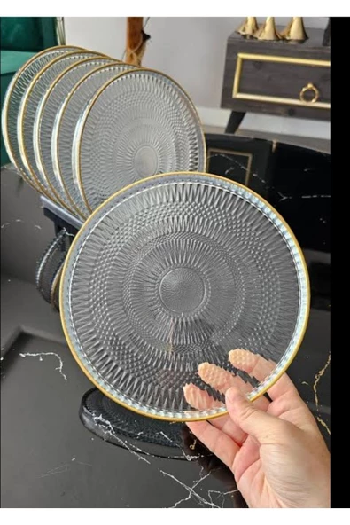 btmhome 6"lı Cam Kek Pasta Tabağı Seti - Lüks Yaldızlı Pasta Takımı 16cm - 2