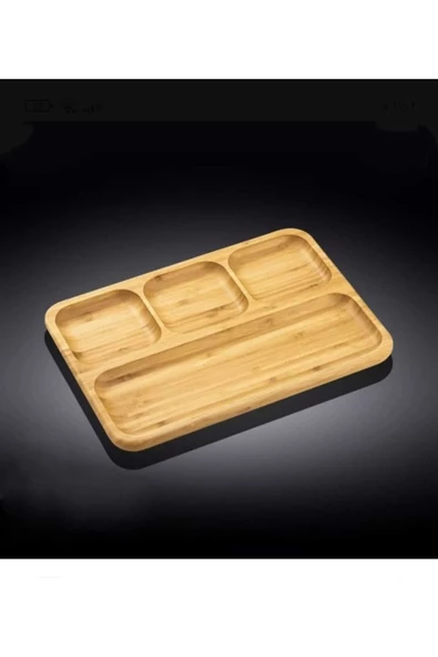 btmhome Dekoratif Bambu Sunumluk Tabak Bölmeli Servis Tabağı Çerezlik 25 x 14 cm