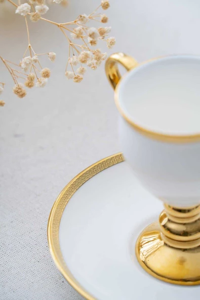 btmhome Prune Gold 6 Kişilik Porselen Kahve Fincanı Takımı Seti- Beyaz 90 ml - 4