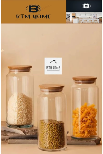 btmhome Ahşap Kapaklı Vakumlu Cam Kavanoz Büyük Boy 1400ml Kavanoz Takımı 6 Adet - 2