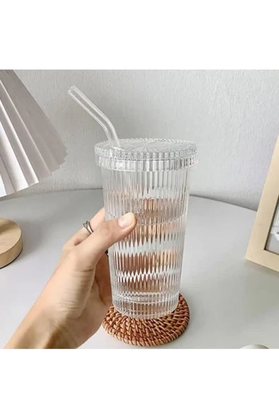 btmhome Pinterest Favorilerinden "Şeritli Bardak" /Pipetli Kristal Kahve Bardağı/Mika Bardak (Cam Pipetli) - 7