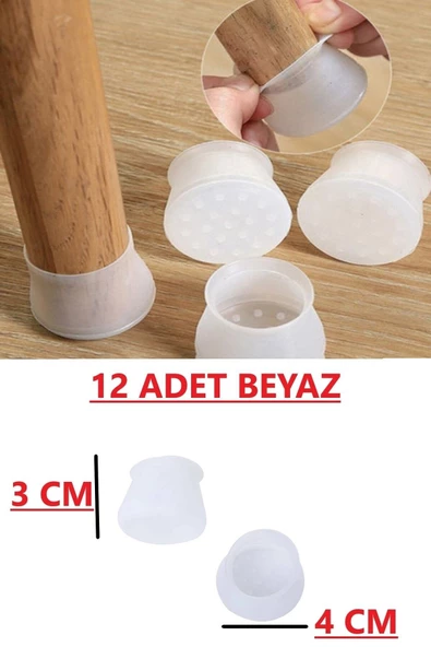 Btm Home 12 Ad BEYAZ Masa Sandalye Mobilya Ayağı Koruyucu Silikon Kılıf -Gürültü Emici Parke Koruyucu Silikon - 3
