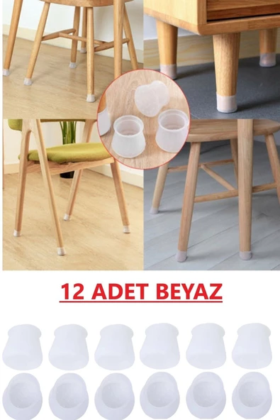 Btm Home 12 Ad BEYAZ Masa Sandalye Mobilya Ayağı Koruyucu Silikon Kılıf -Gürültü Emici Parke Koruyucu Silikon - 2