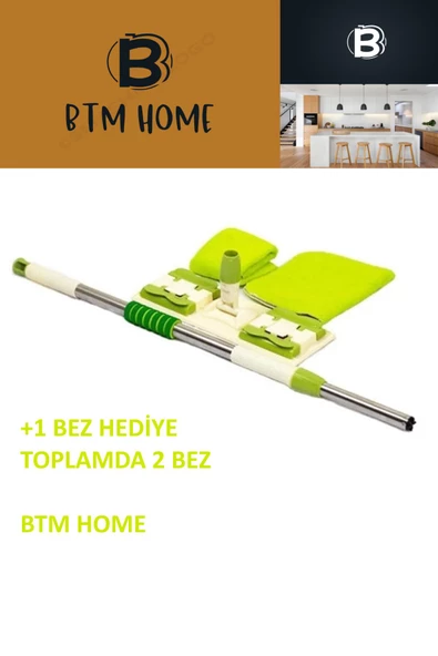 btmhome Mikrofiber Mandallı Mop, Teleskopik Saplı Set +1 Yedek Bezli Yeşil Renk - 4