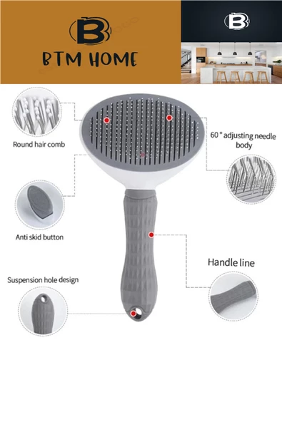 btmhome Otomatik Temizlenen Tuşlu Evcil Hayvan Fırçası Kedi Köpek Tüy Toplayıcı Tarak - 2