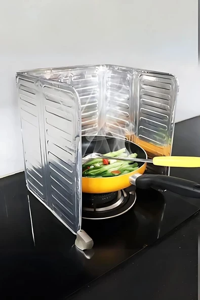 Btm Home Ocak Yağ Sıçrama Koruyucu Katlanır Alüminyum Levha -Kolay Silinir Piknik Tüpü Rüzgar Önleyici