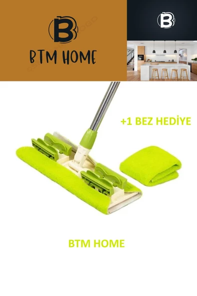 btmhome Mikrofiber Mandallı Mop, Teleskopik Saplı Set +1 Yedek Bezli Yeşil Renk - 3