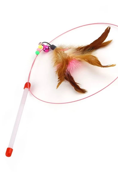 btmhome Çıngıraklı ve Renkli Tüylü Kedi Oyun Oltası 90 Cm - İpli Kedi Oyuncağı - 3