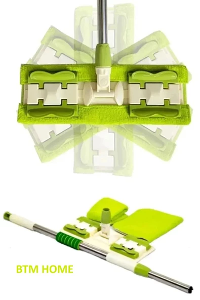 btmhome Mikrofiber Mandallı Mop, Teleskopik Saplı Set +1 Yedek Bezli Yeşil Renk - 5