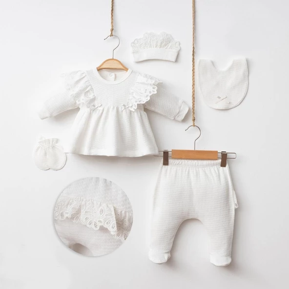 Yakası Fistolu Kız Bebek Zıbın Set 5li - 2