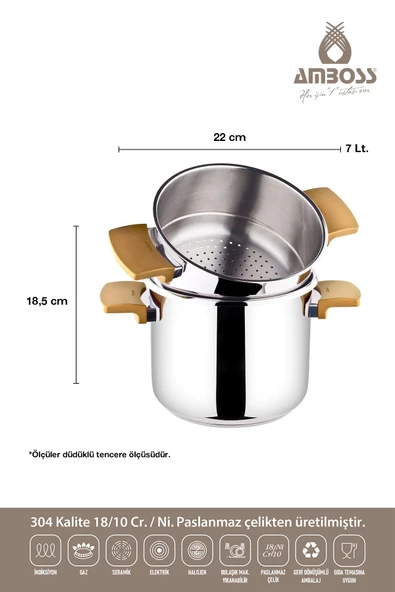 Cook Master 7 Parça Çok Fonksiyonlu Paslanmaz Çelik Buharlı Düdüklü Tencere Seti - 2