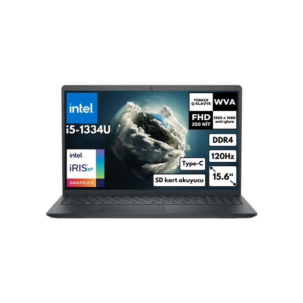 Inspiron 3530 I5-1334U 16 GB 512 GB SSD 15.6" Fhd 120Hz Intel Iris Xe Graphics Freedos Taşınabilir Notebook I35303407U Bt9