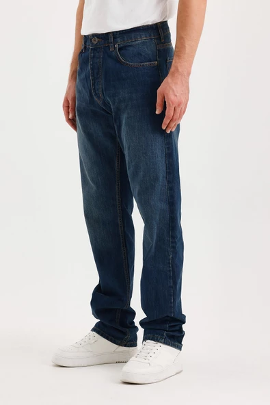 Erkek Düz Süper Baggy Paça Uzun Kot Pantolon - 7