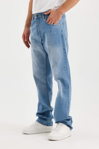 Erkek Düz Süper Baggy Paça Uzun Kot Pantolon - 2