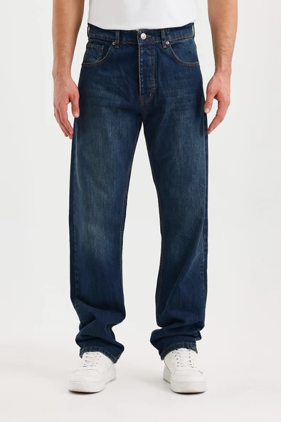 Erkek Düz Süper Baggy Paça Uzun Kot Pantolon - 6