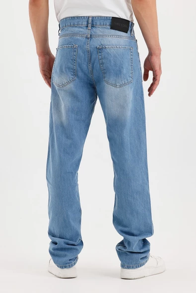 Erkek Düz Süper Baggy Paça Uzun Kot Pantolon - 4