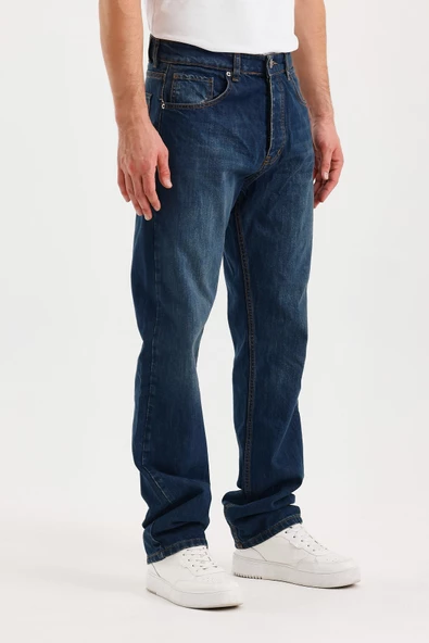 Erkek Düz Süper Baggy Paça Uzun Kot Pantolon - 8