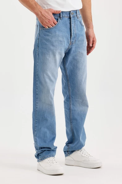 Erkek Düz Süper Baggy Paça Uzun Kot Pantolon - 3