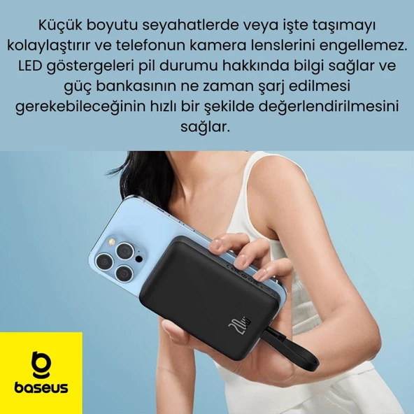 Baseus 30W 10000mAh İphone Lightning Kablolu ve Kablosuz Şarjlı Magsafeli Süper Hızlı Powerbank - 4