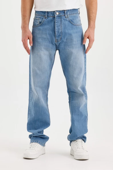 Erkek Düz Süper Baggy Paça Uzun Kot Pantolon