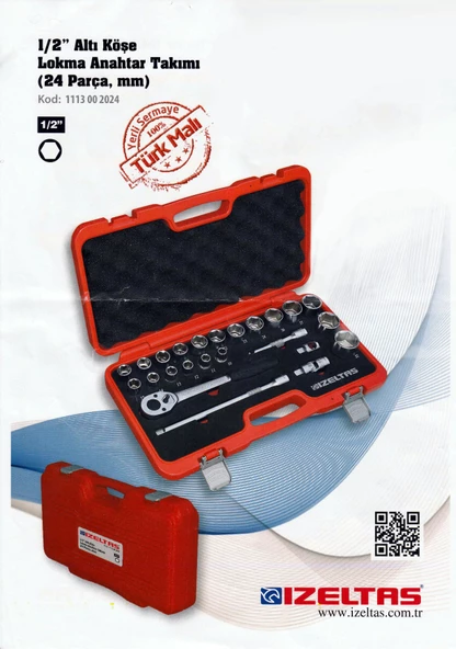 İzeltaş 1/2” Altı Köşe Lokma Anahtar Takımı 24 Parça (24 Parça, mm) Çantalı - Resim 2