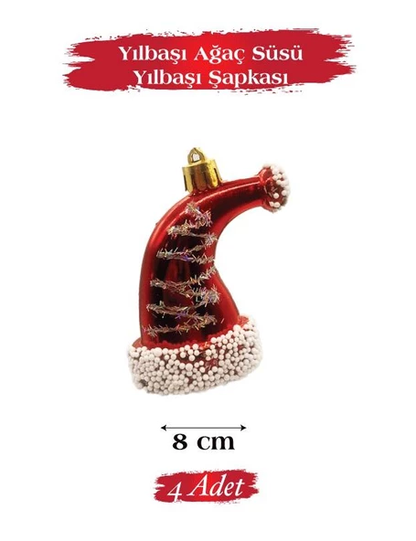 Yılbaşı Ağaç Süsü Yılbaşı Şapkası 8 Cm 4 Parça