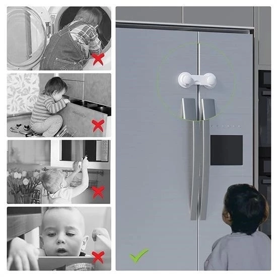 Bebek Çocuk Güvenliği Çekmece Ve Dolap İçin Kendiliğinde Yapışkanlı Vidasız Kapak Kilidi - 4