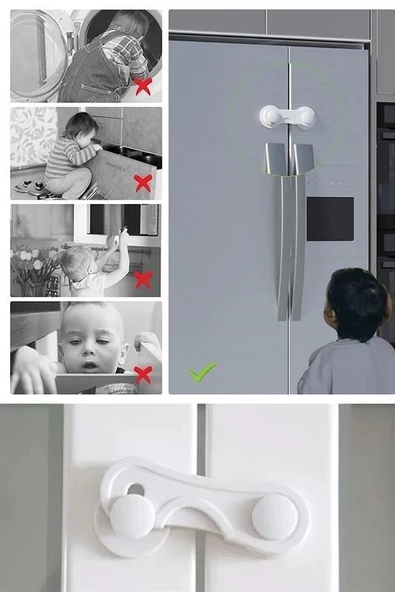 Bebek Çocuk Güvenliği Çekmece Ve Dolap İçin Kendiliğinde Yapışkanlı Vidasız Kapak Kilidi - 7