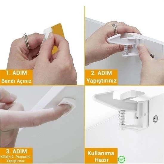 Bebek Çocuk Güvenliği Korumalı Yapışkan Çekmece Ve Dolap İçin Tutucu Gizli Güvenlik Kilidi - 3
