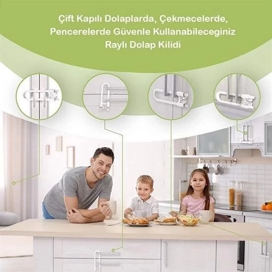 Bebek Çocuk Çekmece Ve Dolap Koruma Raylı Güvenlik Sistemi Emniyet Kilidi - 4
